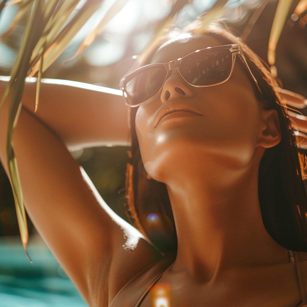 beautiful-woman-sunglasses-is-relaxing-pool-closeup-photo-lots-sunshine-palm-leaves